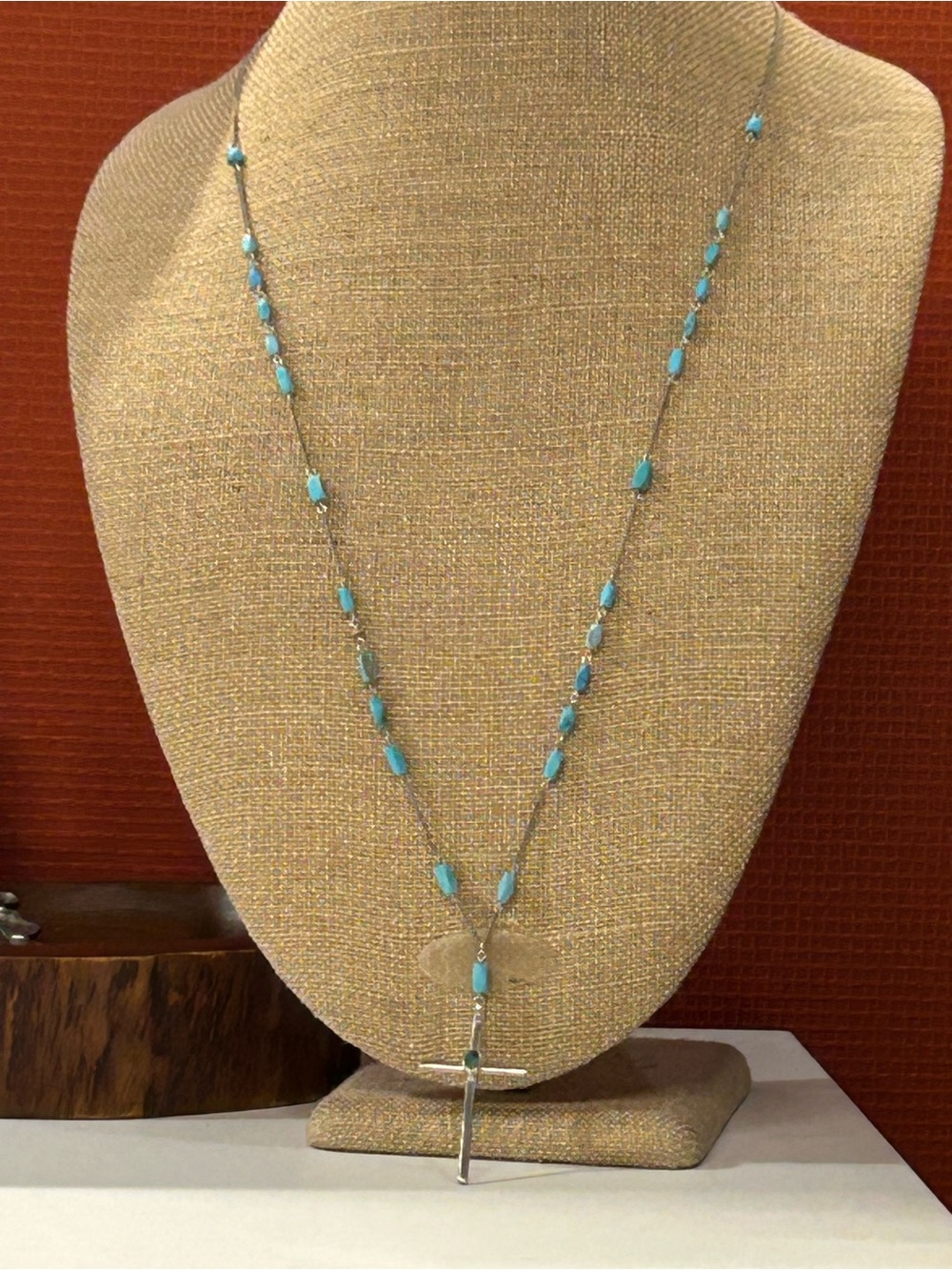 Chan Luu 925 Sterling Silver Turquoise Cross necklace 38” - Picture 2 of 13